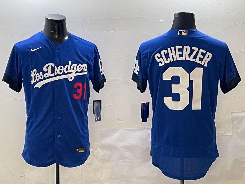 Men Los Angeles Dodgers #31 Scherzer Blue City Edition Elite Nike 2025 MLB Jersey style 1